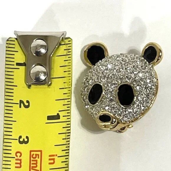 La Scala gold plated panda brooch w/ Swarovski crystals and black enamel.